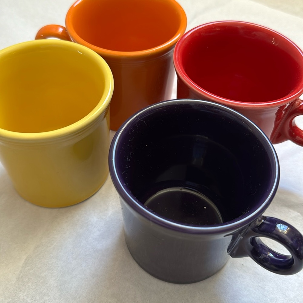 4 Fiesta HLC RED yellow orange Mugs (Fiestaware) Ring Handled Tom Jerry cups